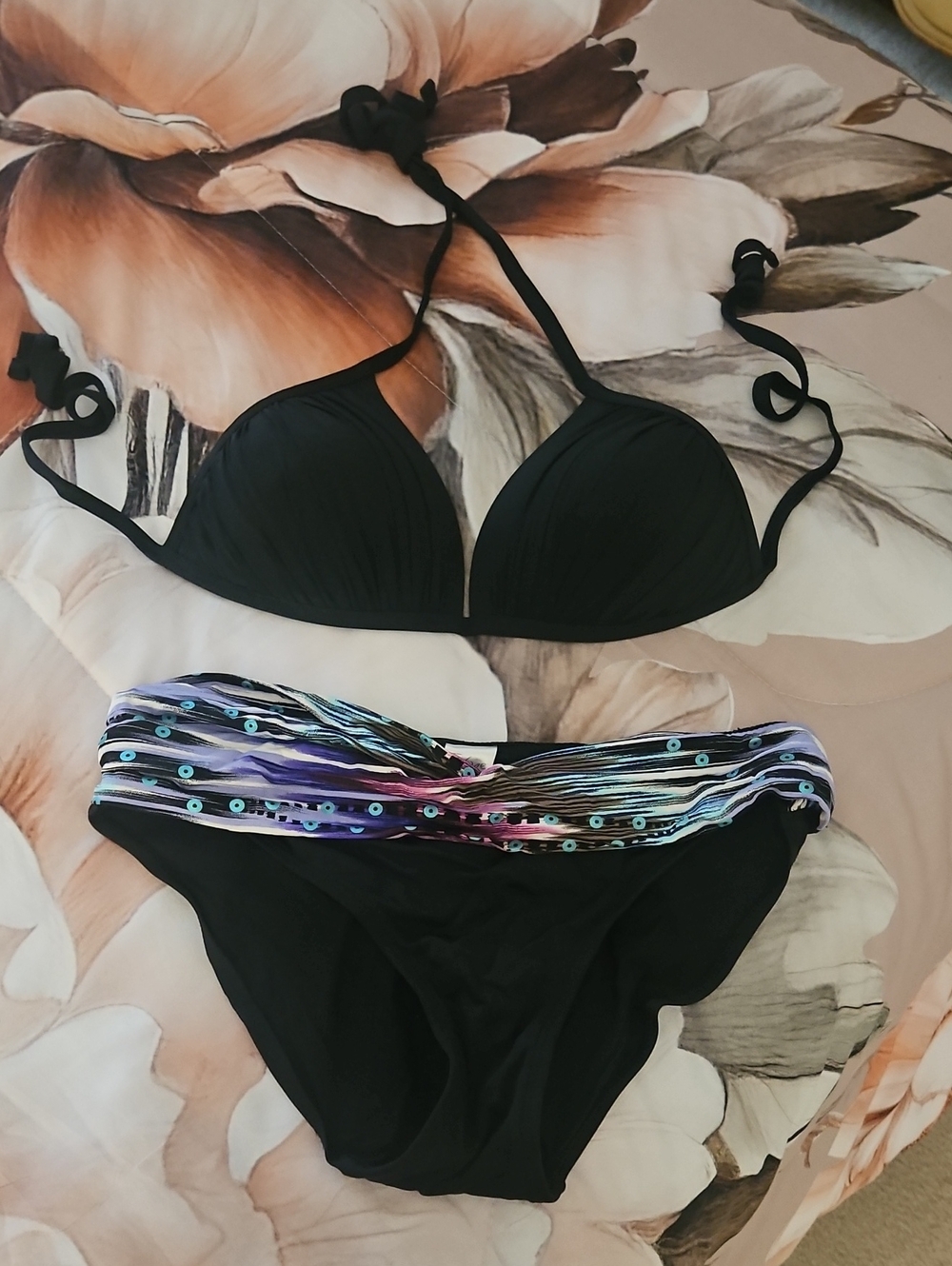 Sky Bikini Bottom Med Black Blue Purple Solid padded Top Med No Bounderies